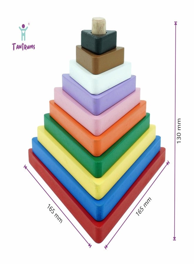 Tantrums Preschool Wooden Graded Tower Puzzle for Kids to Develop Eye Coordination,Fun Learning Toy Stacking Plugging and Sorting Toys,Puzzle for Concentration(Multicolour Single)(Triangle),10 Pcs - Image 2